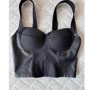 Alo Yoga Goddess Bustier Womens  Black Faux Leather Crop Top Tank Bra Athletic